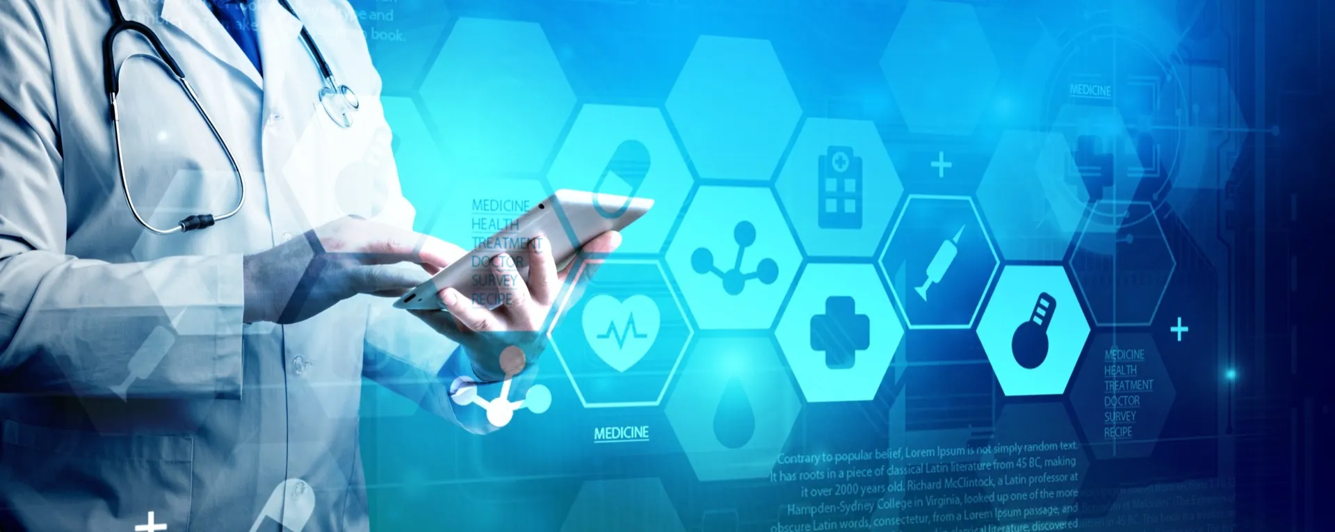 Doctor with holographic medical interface representing advanced treatment technology at Rewind Anti-Aging Miami