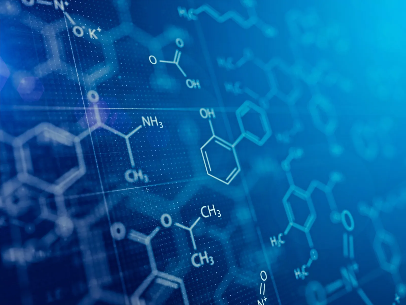 Chemical molecular structures representing the science behind tesamorelin GHRH therapy at Rewind Anti-Aging Miami
