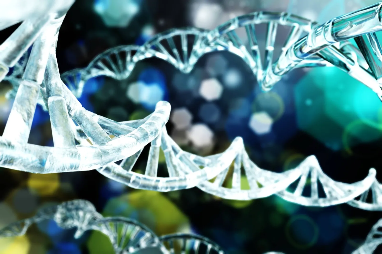 Crystal DNA helix representing epigenetic biological age testing at Rewind Anti-Aging Miami