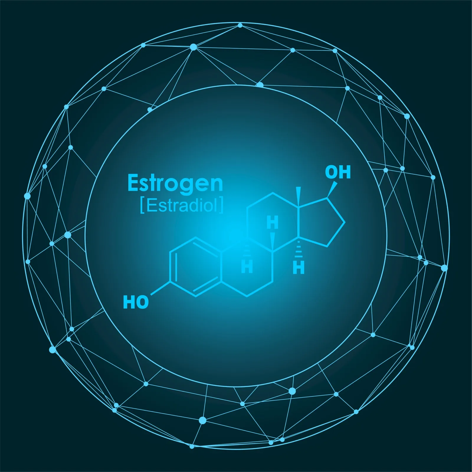 Estradiol molecule structure representing the science behind female hormone therapy at Rewind Anti-Aging Miami