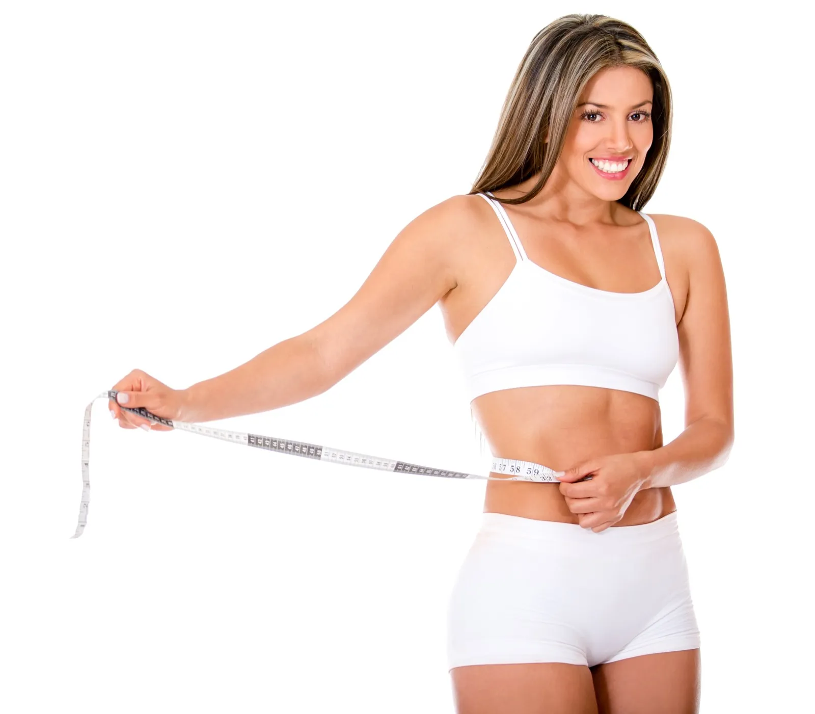 Woman measuring waist showing fitness progress from medical weight loss at Rewind Anti-Aging Miami